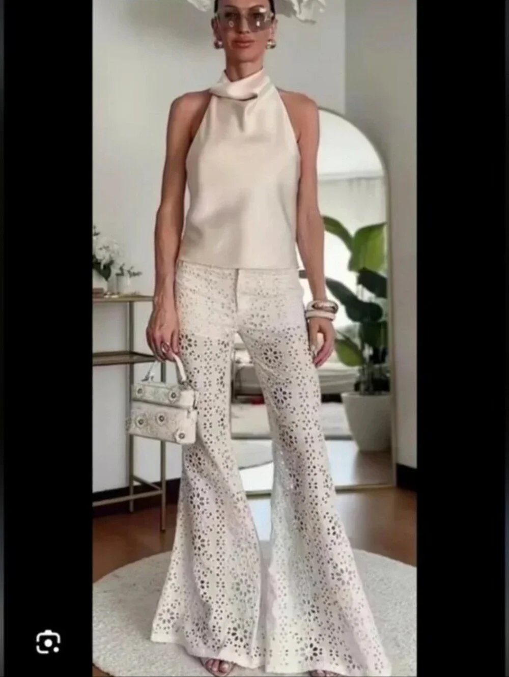 ZARA EMBROIDERED FLARE PANTS Size XS